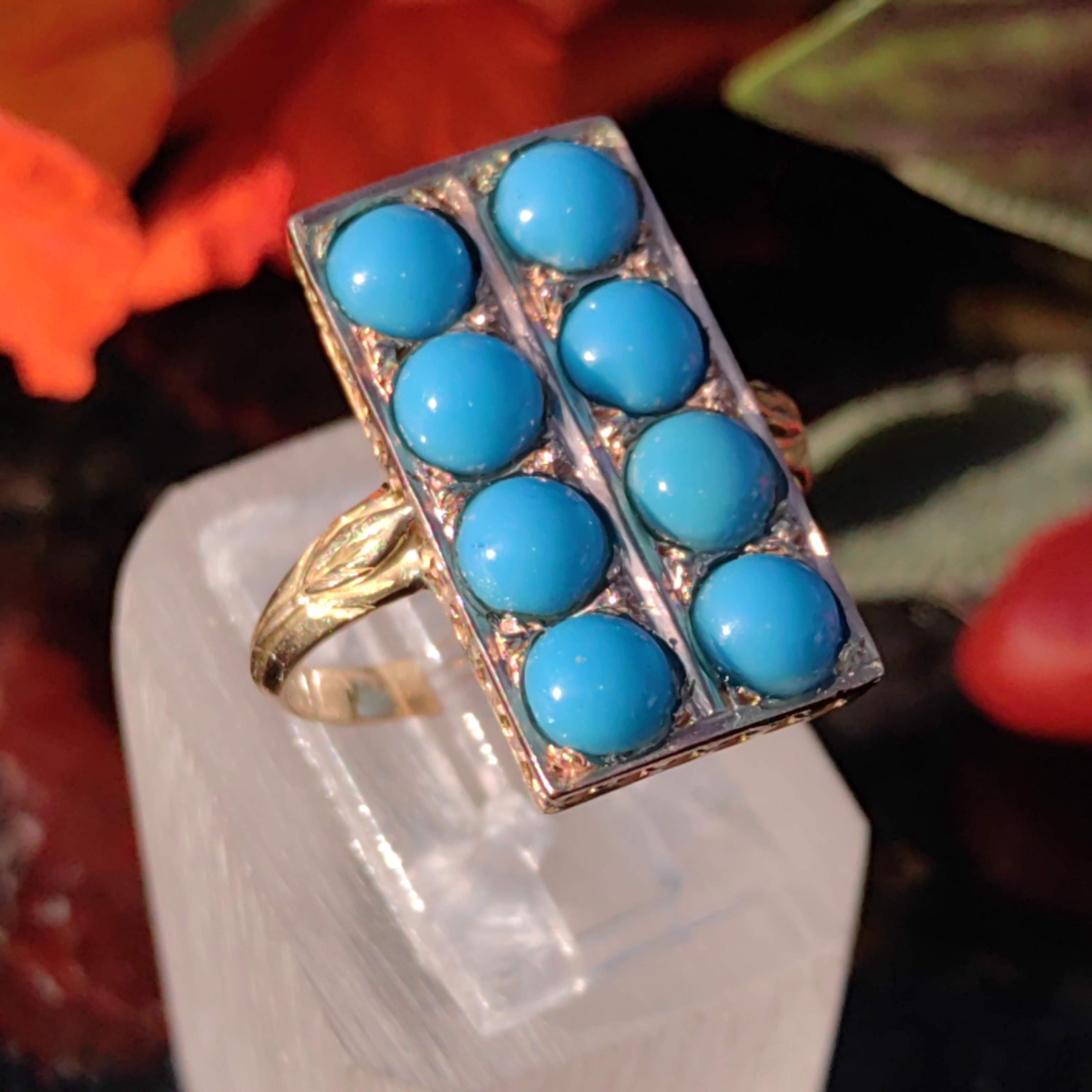 Victorian 1890s Natural Persian Blue Turquoise 18K Solid Hallmarked Yellow Gold Ring Hand-Chiseled Elegant Statement Ring Gift for Her