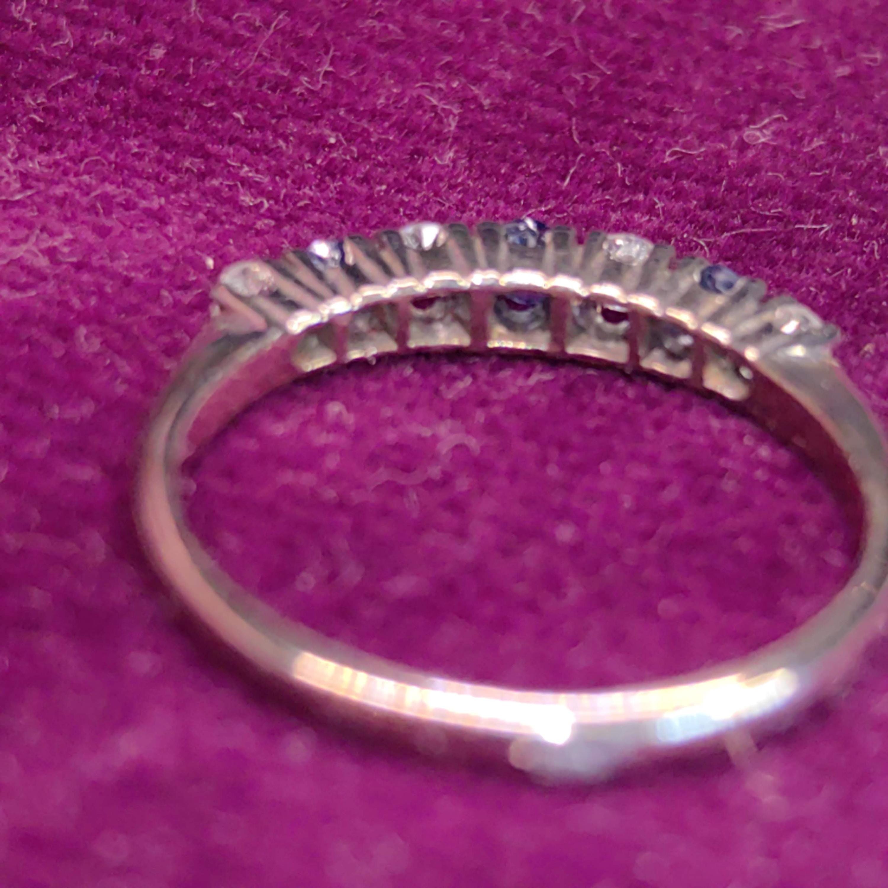 Vintage Sapphire Diamond Band 1950s Mid Century 18k White Gold Engagement Ring, Elegant Gift for Her Present Stackable Ring