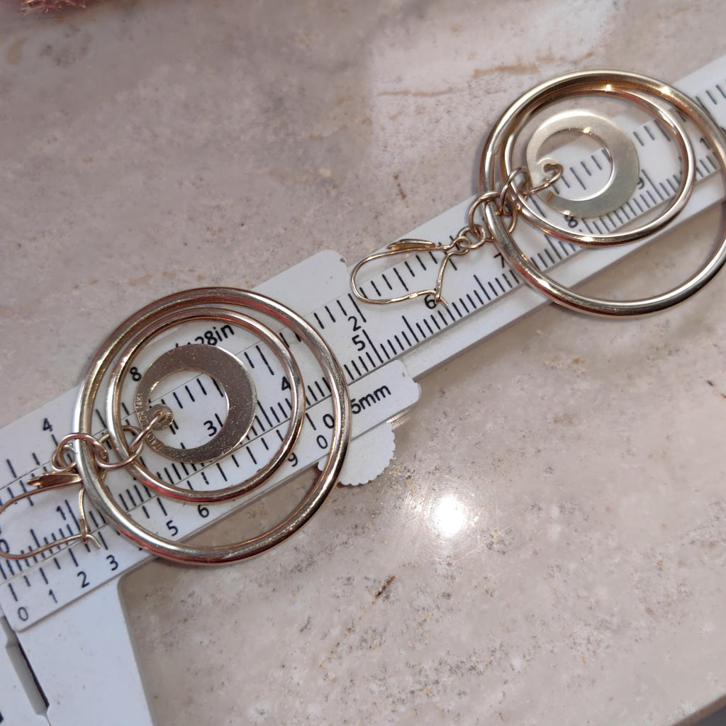 14k Yellow Gold Italy Round Dangle Drop Large Circle Hoop Gipsy Earrings Handmade Gift for Her Present