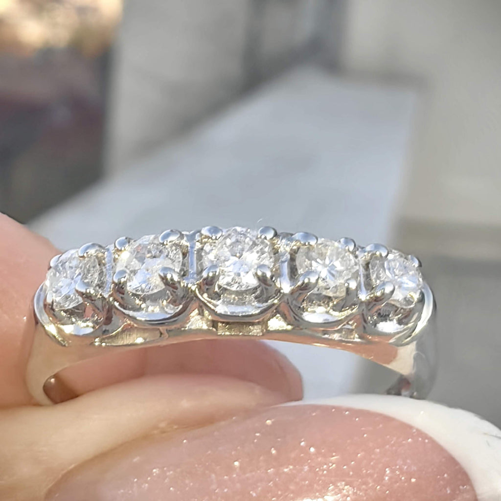 Diamond 14K White Gold Half Eternity Wedding Band Ring