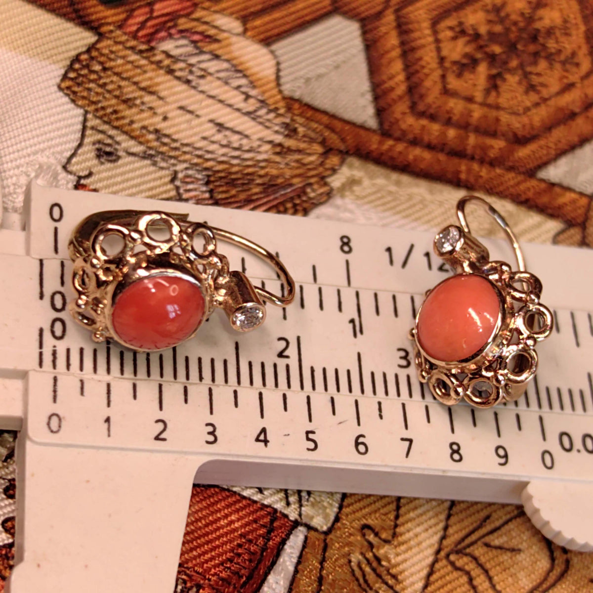 Art Deco 1940s Vintage 14k Champaign Gold Coral ball Rose cut Diamond Sleepers Earrings Lever Back safely everyday wear Gift for Her wife
