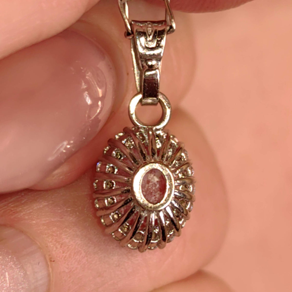 Vintage Natural Mediterranean Red Coral Solid 14k 585 Hallmarked White Gold Elegant Dainty Cubic Zirconia Halo Pendant Gift for Her Present