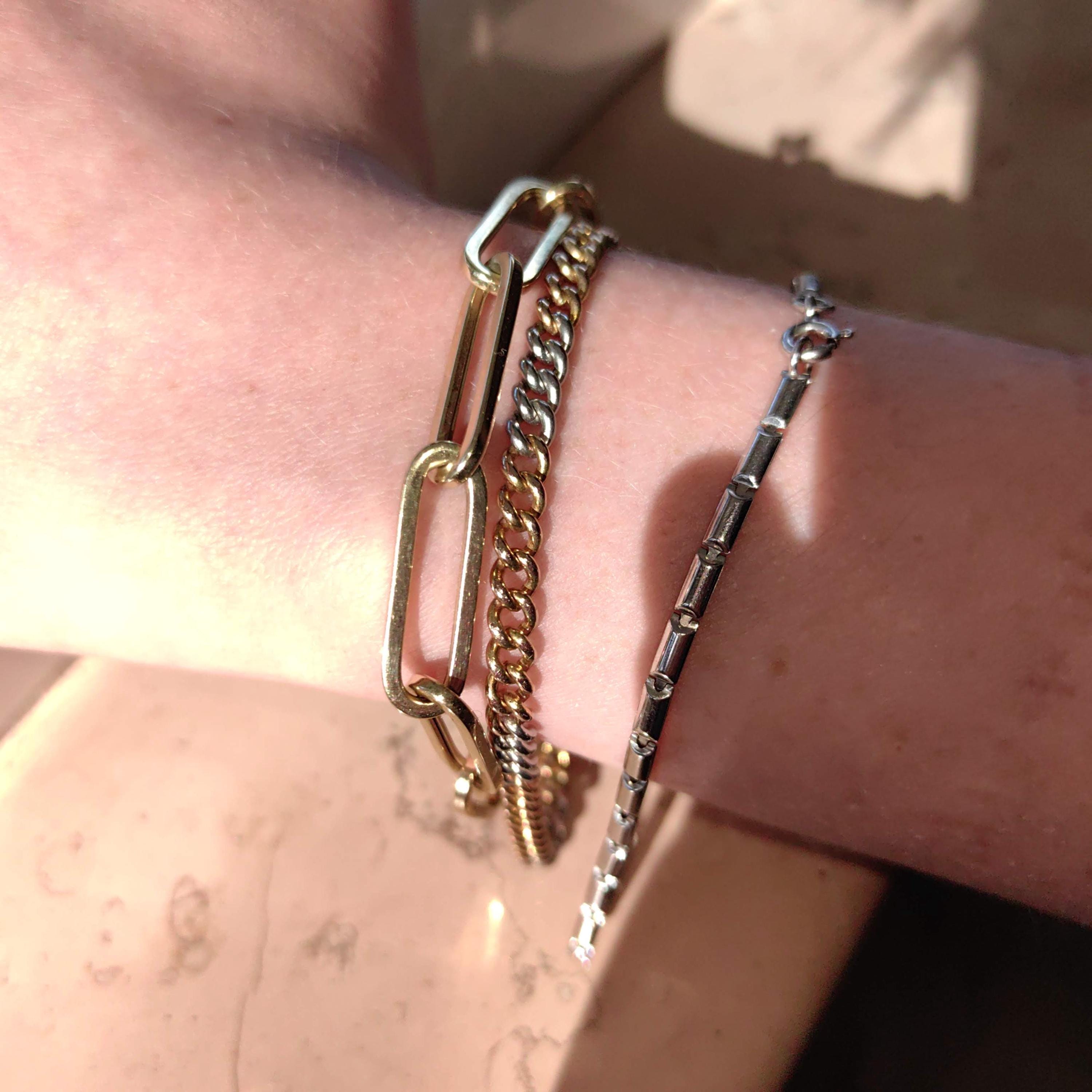 14k Two-Tone Gold Link Bracelet: Handmade Unisex Charm Bracelet