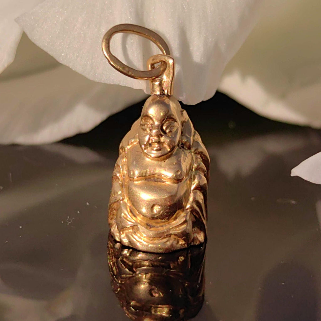 Antique 1920s Chinese Buddha 18k Solid Yellow Hallmarked Gold Hand Carved Buddhist Oriental Pendant Asia Gift Present