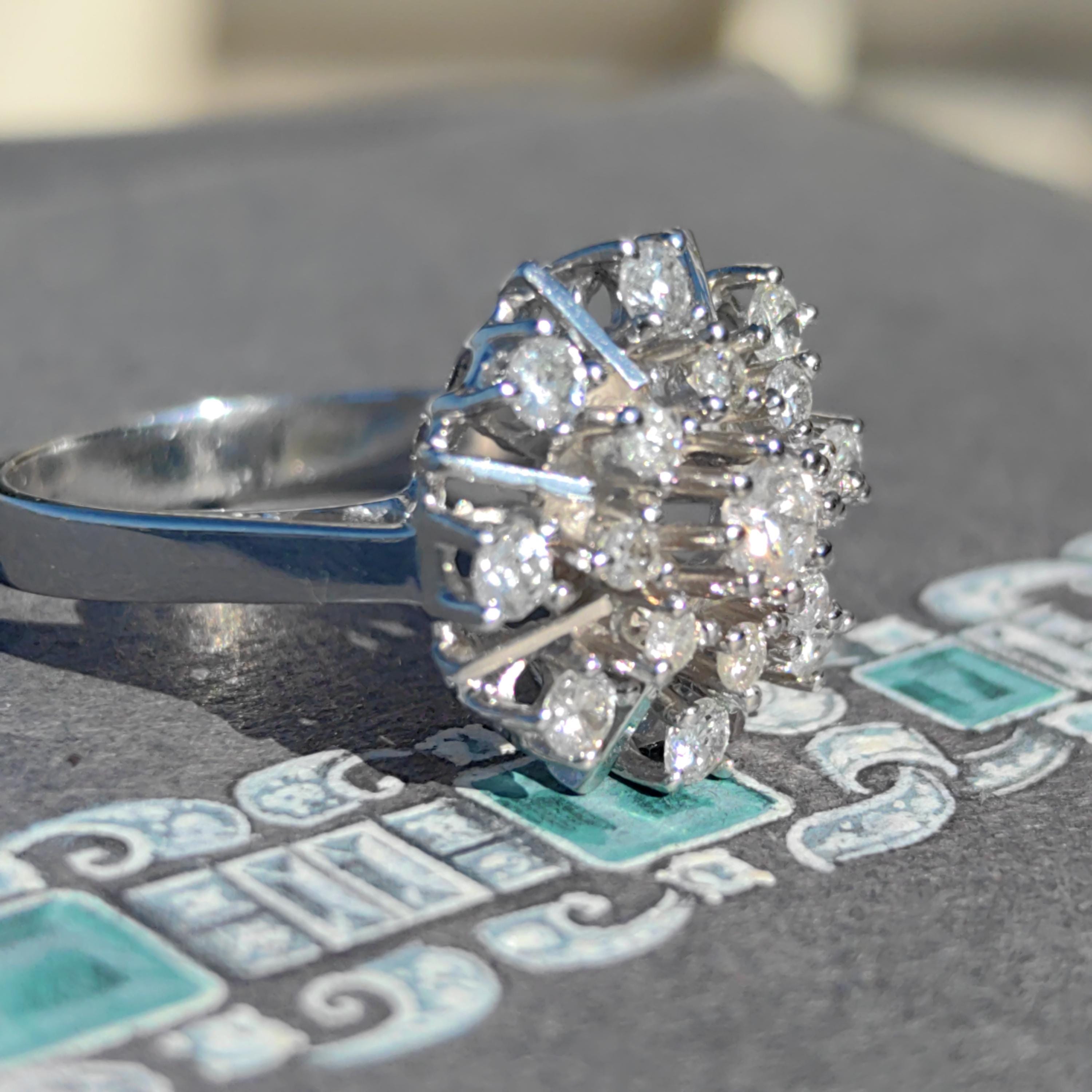 14k White Gold Diamond Ring: Mid-Century Engagement, 0.80ct SI