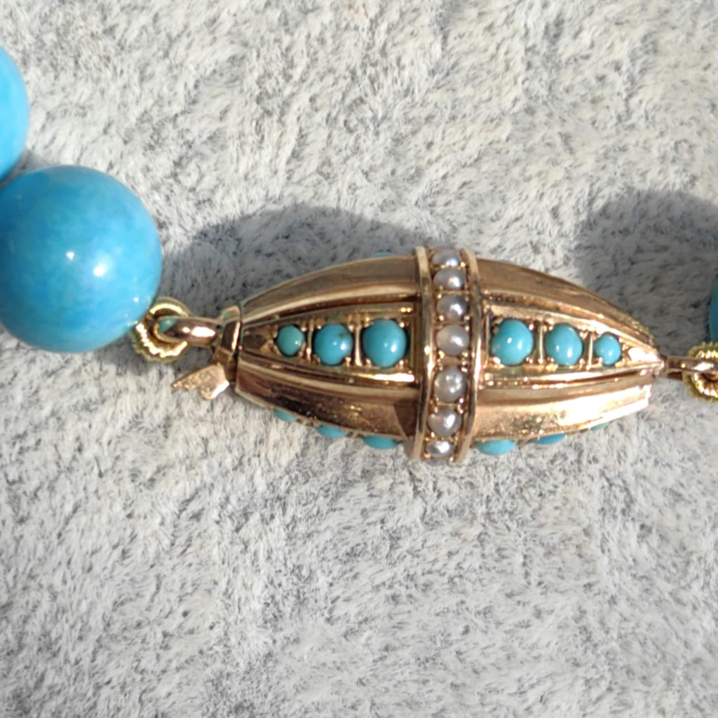 Art Deco 1920s Solid 18k Yellow Gold Natural Turquoise Large Statement Necklace Antique Elegant Gift for Her Present
