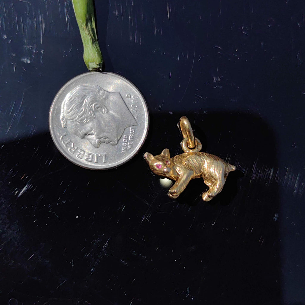 18K Gold Hyena Charm: Vintage Ruby Pendant Necklace