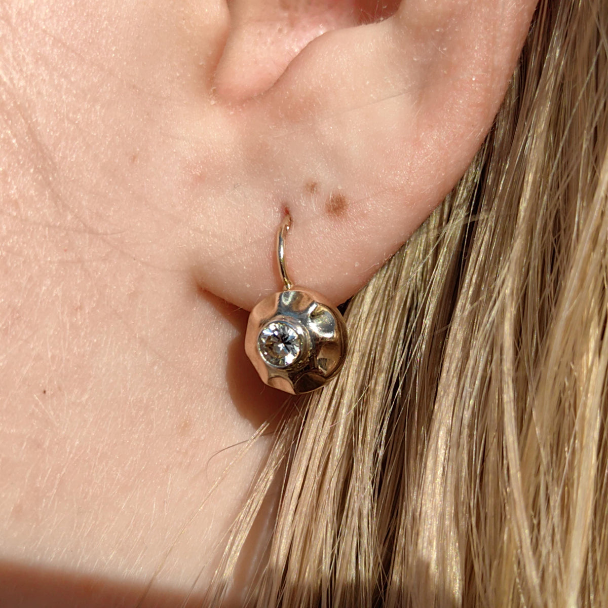 1940s Diamond 14K Gold Sleeper Earrings: Antique Buds