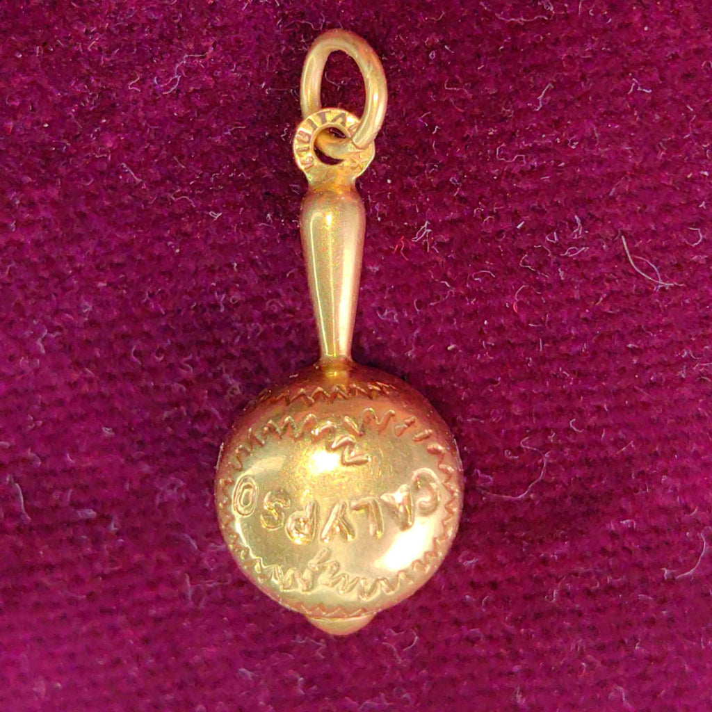 Vintage 18K Gold Maracas Charm Pendant - Calypso Engraved