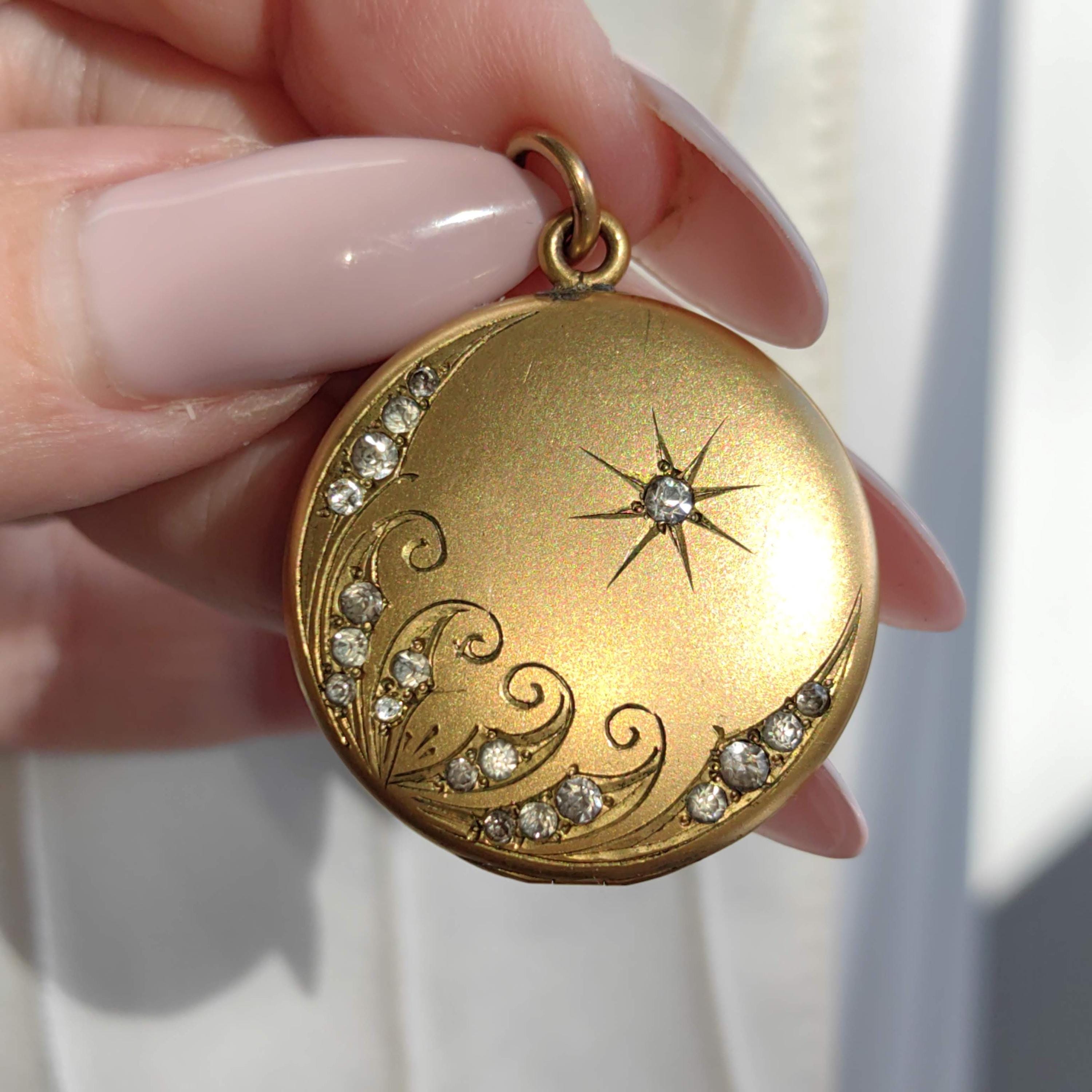 Antique Art Nouveau Gold Filled Locket: Engraved Floral Pendant, 1900s