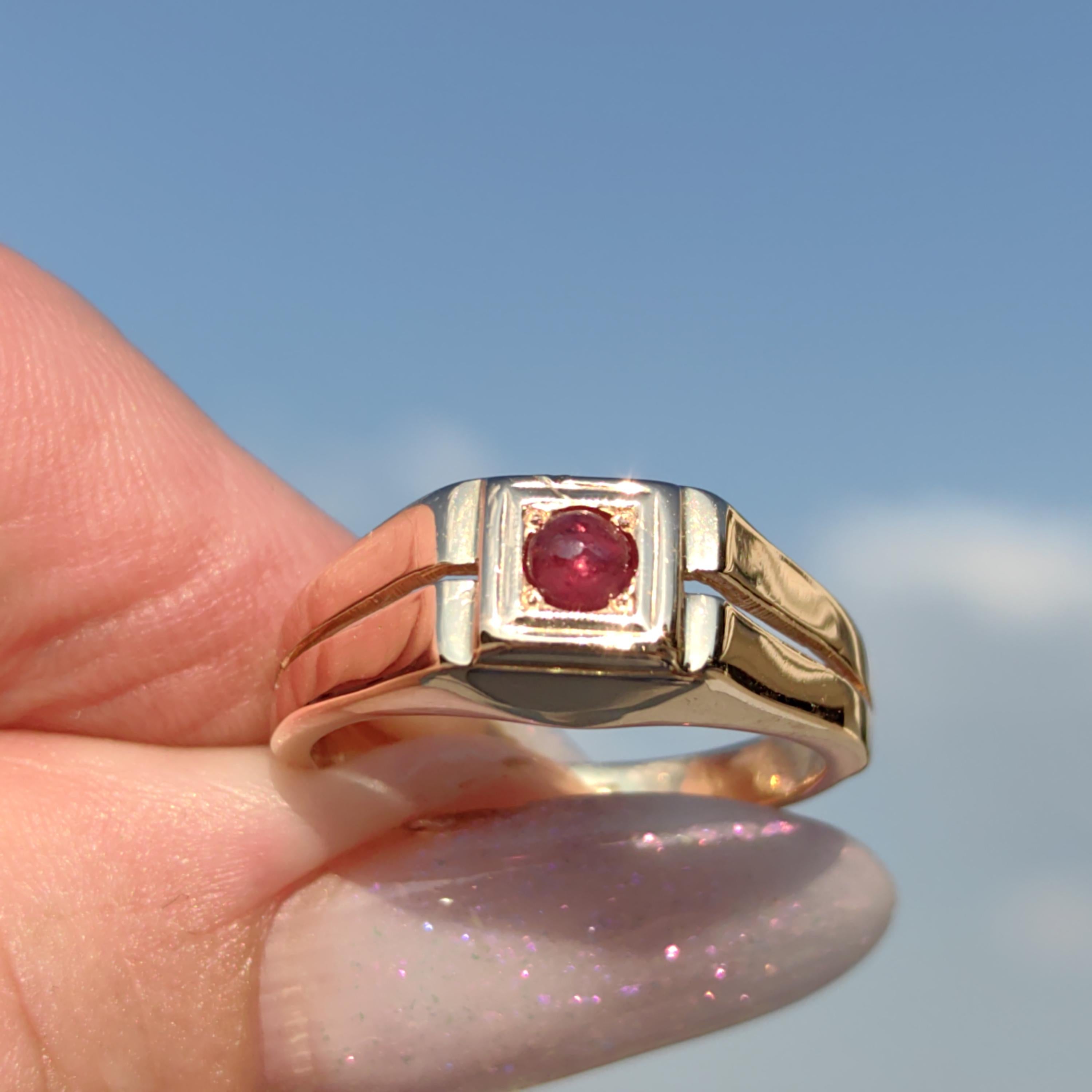 Art Deco Ruby Ring: 14K Yellow Gold Geometric Vintage Engagement