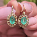 Late Art Deco 1940s Emerald Earrings, 14k Yellow Gold Natural Emerald Drop Earrings, Vintage Heirloom Fine Dangle Earrings Gift for Her