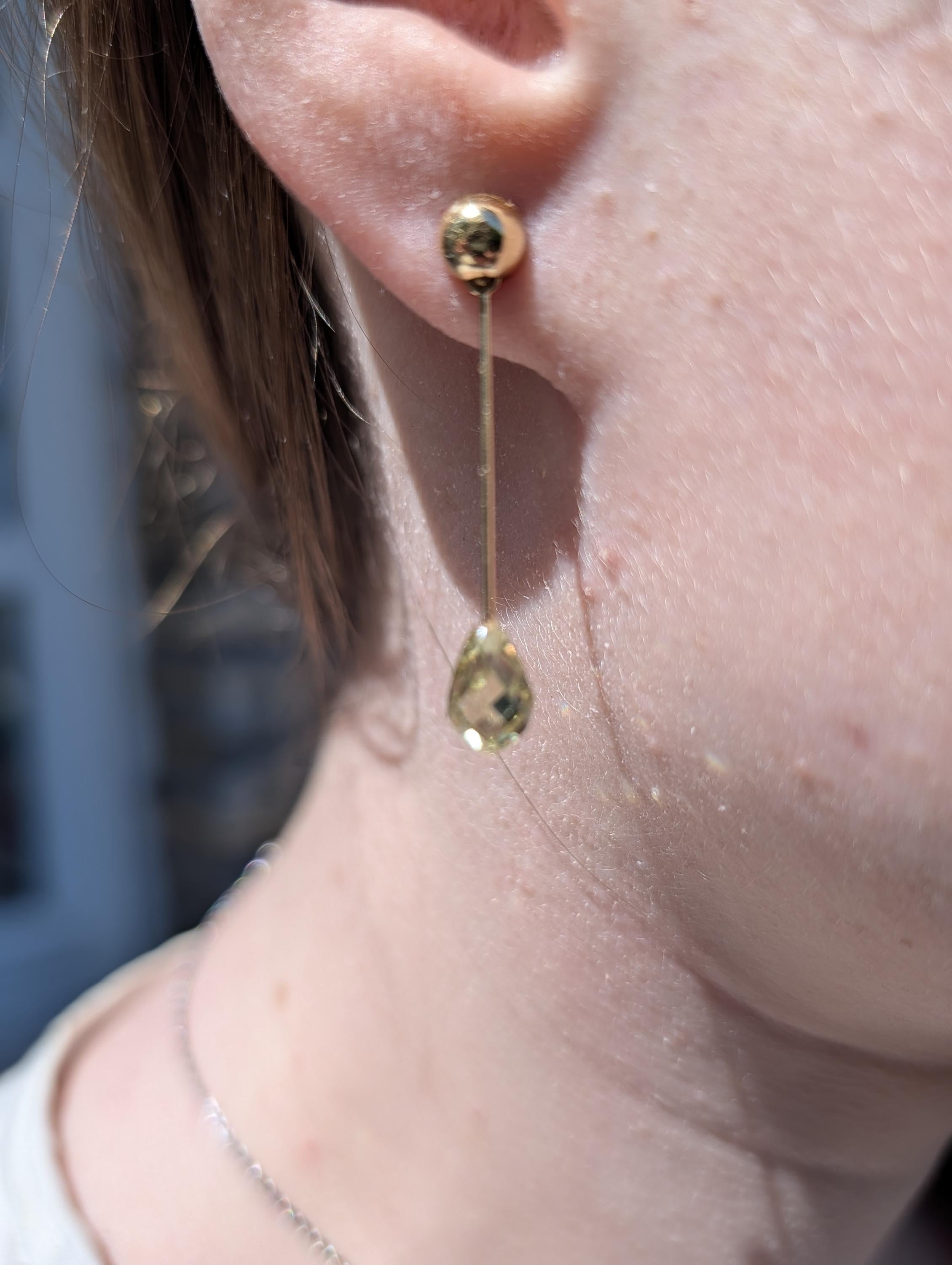 Natural Peridot Dangle Earrings 14k Solid Yellow Gold Hungarian Hallmarked Briolette Cut Green Gemstone Fine Jewelry Gift