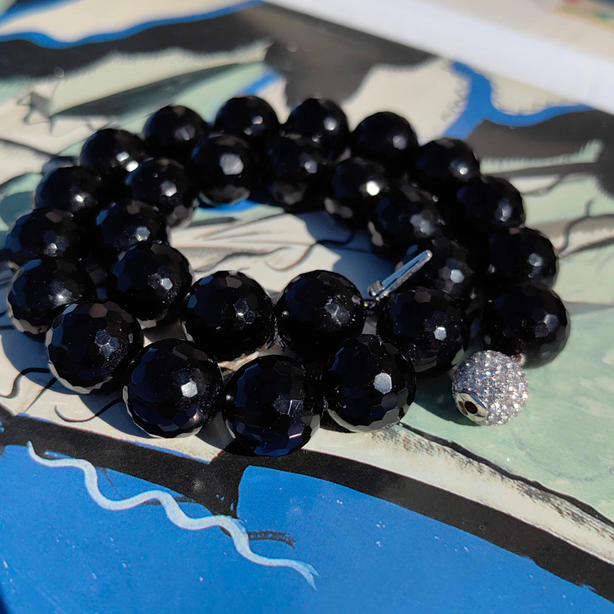 Art Deco 18k Solid hallmarked Yellow Gold Natural Diamond Onyx Beaded Statement Necklace 1940s Vintage Retro Antique Pendant Gift for her