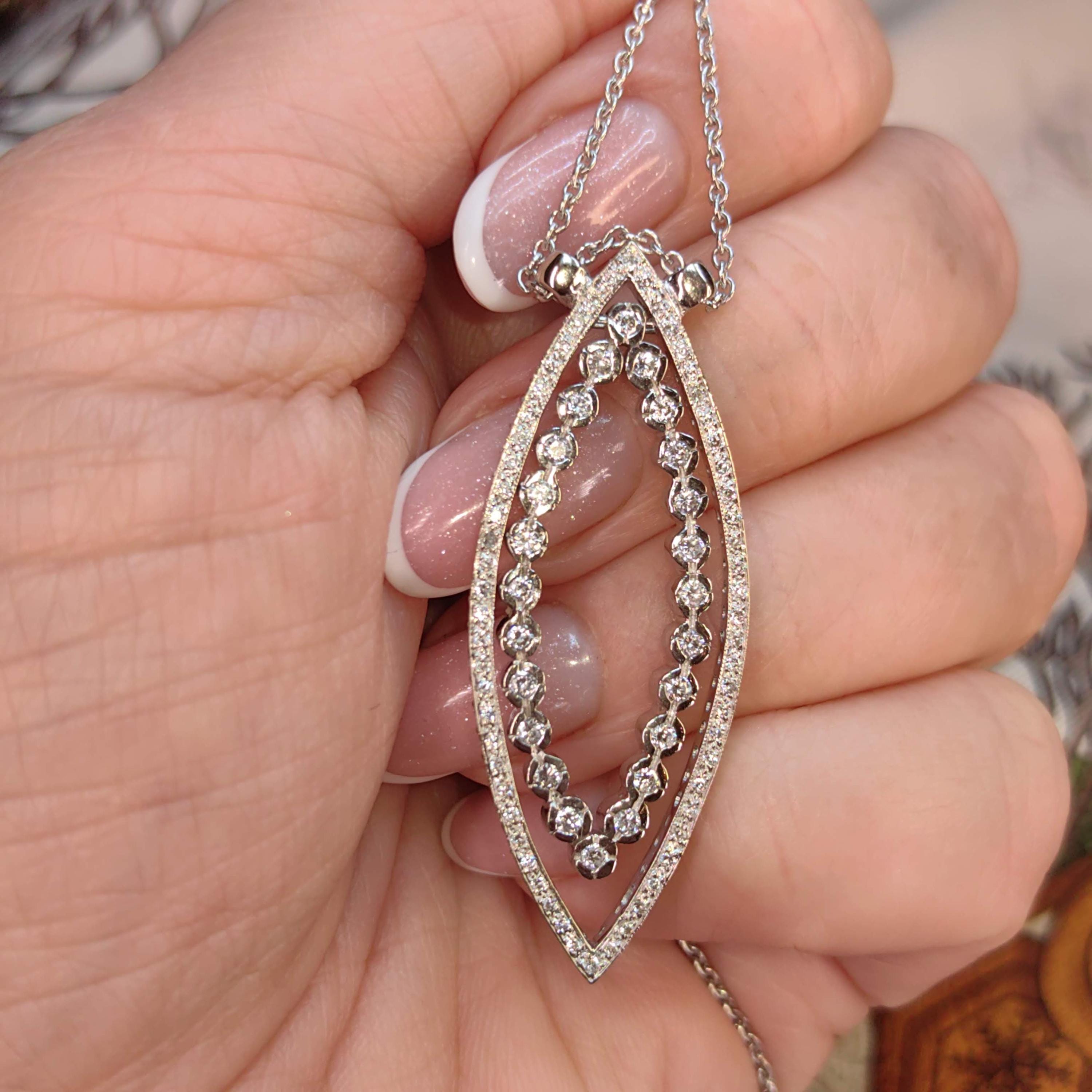 1.5ct Diamond 14K White Gold Necklace: Vintage Pavé Pendant