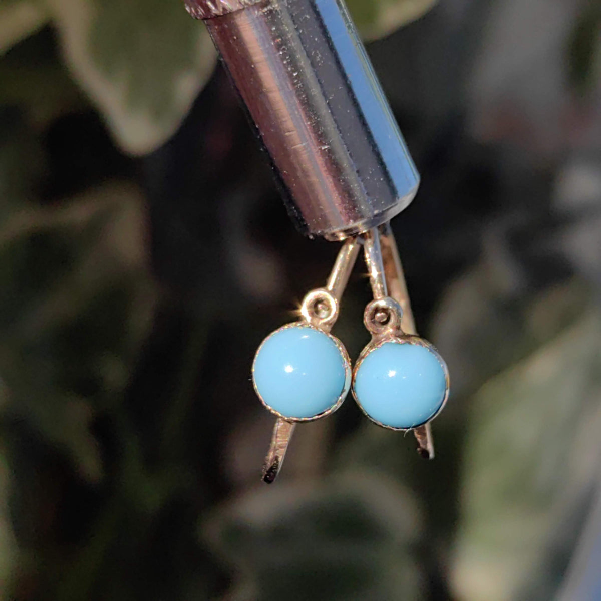 Antique 14k Solid Yellow Rose Champagne Gold Blue Pastel Stone Earrings Nouveau 1900s Elegant Comfortable Lever Back Dormouse Earrings