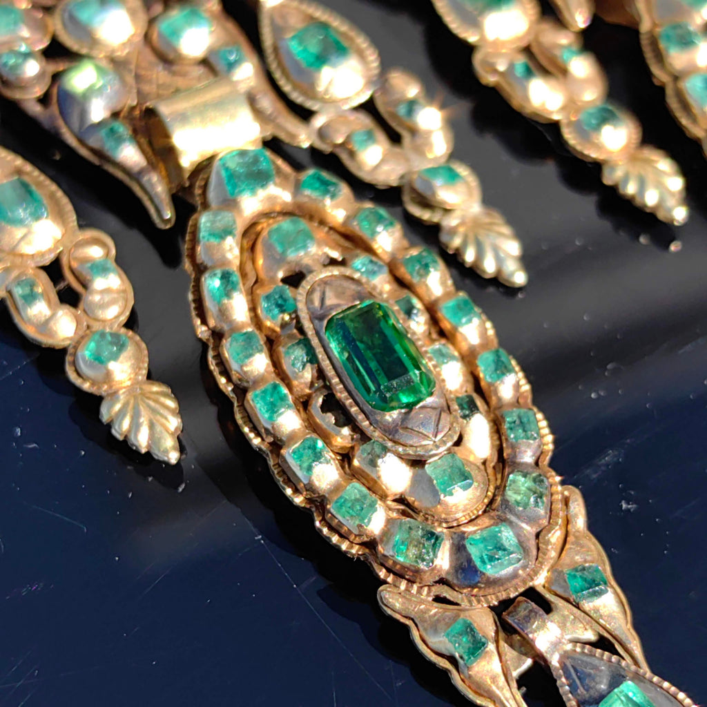 Antique Rococo Emerald Earrings: 18k Gold Baroque Dangle Earrings