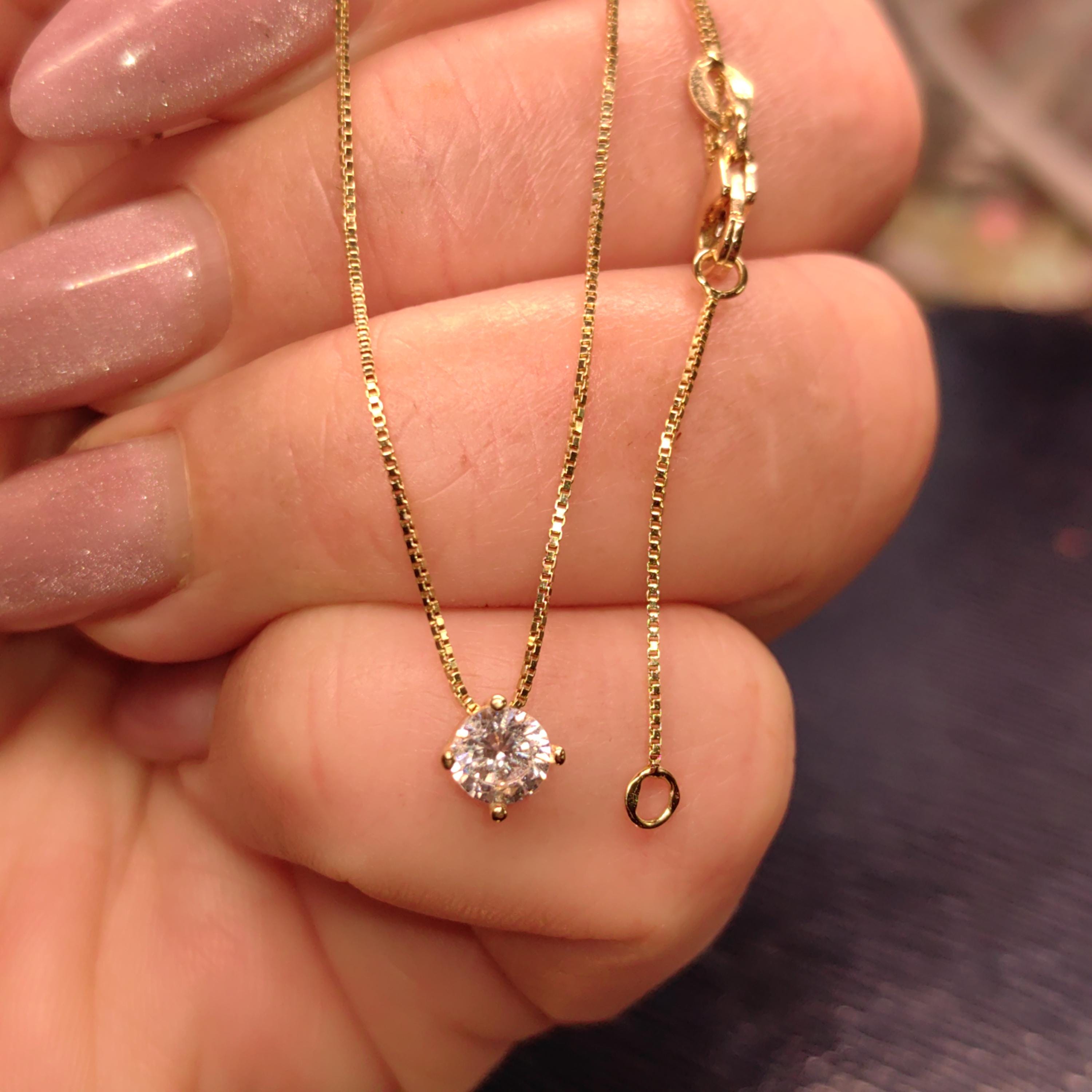 Diamond Solid 14k Solid Gold Vintage solitaire pendant Gift for Her Elegant Dainty Classic Necklace