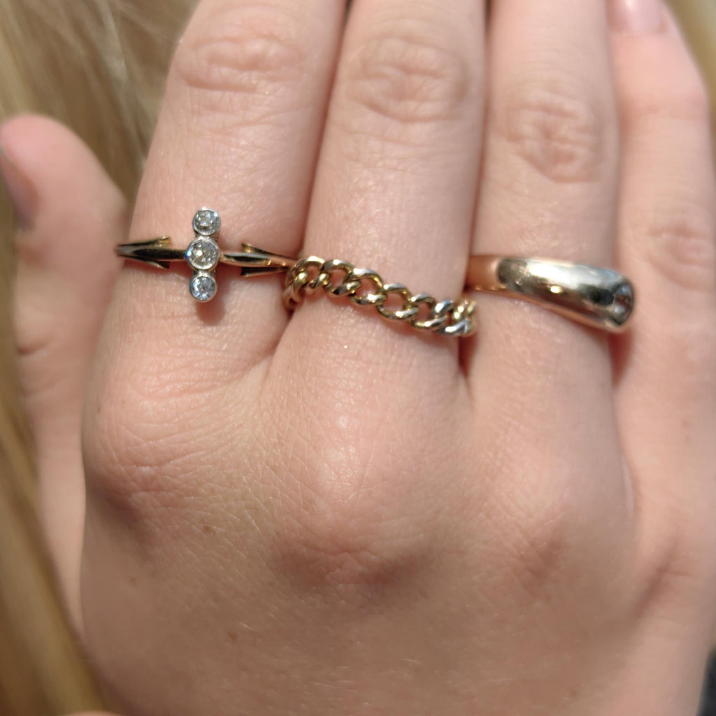 Two Tone 18k Solid Yellow and White Gold Chain Dainty Stackable Elegant Wedding Band Gift for Her Minimalist
