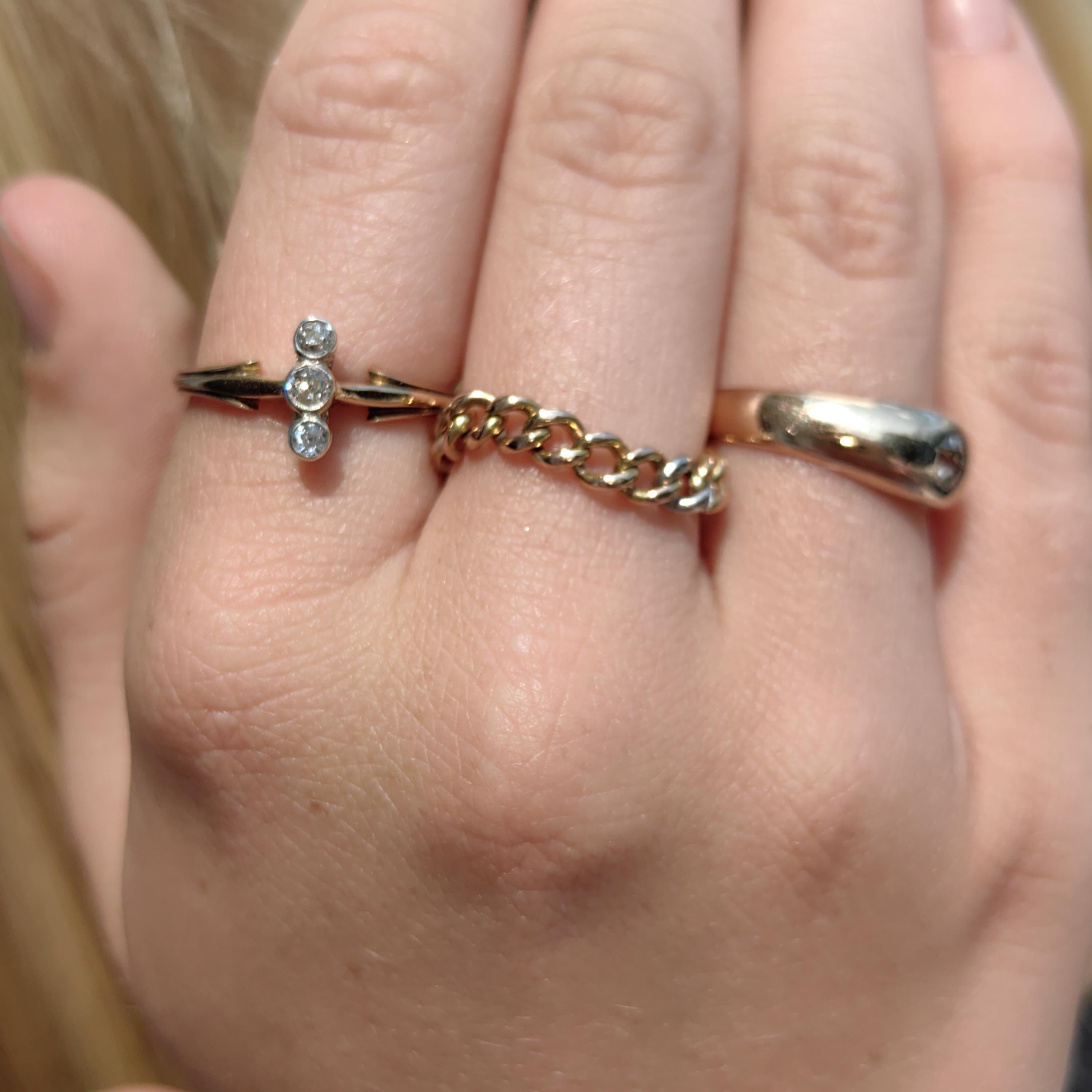 Two Tone 18k Solid Yellow and White Gold Chain Dainty Stackable Elegant Wedding Band Gift for Her Minimalist