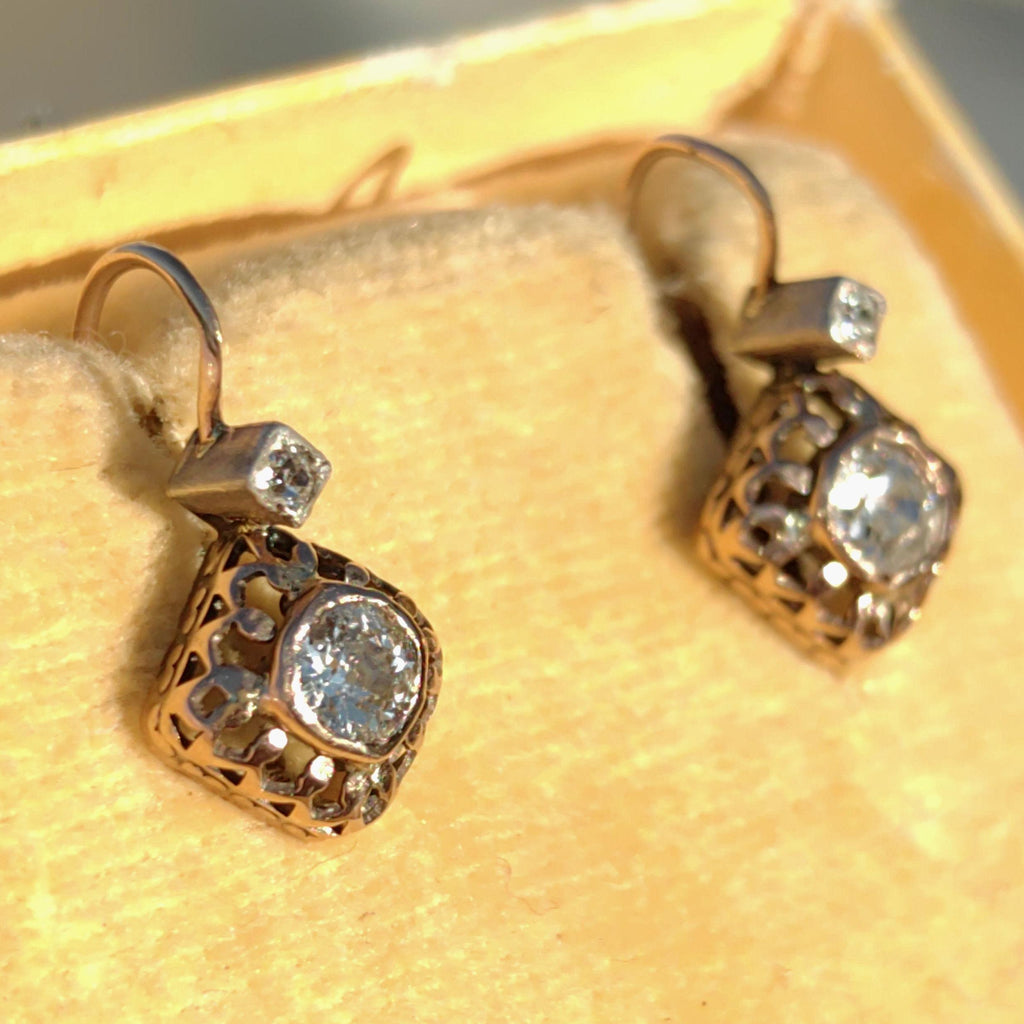 Art Nouveau Diamond 14K Gold Sleeper Earrings: Antique "Buds" Dormeuse