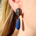 Art Deco Antique Vintage Lapis Lazuli and Diamond Dangle Earrings