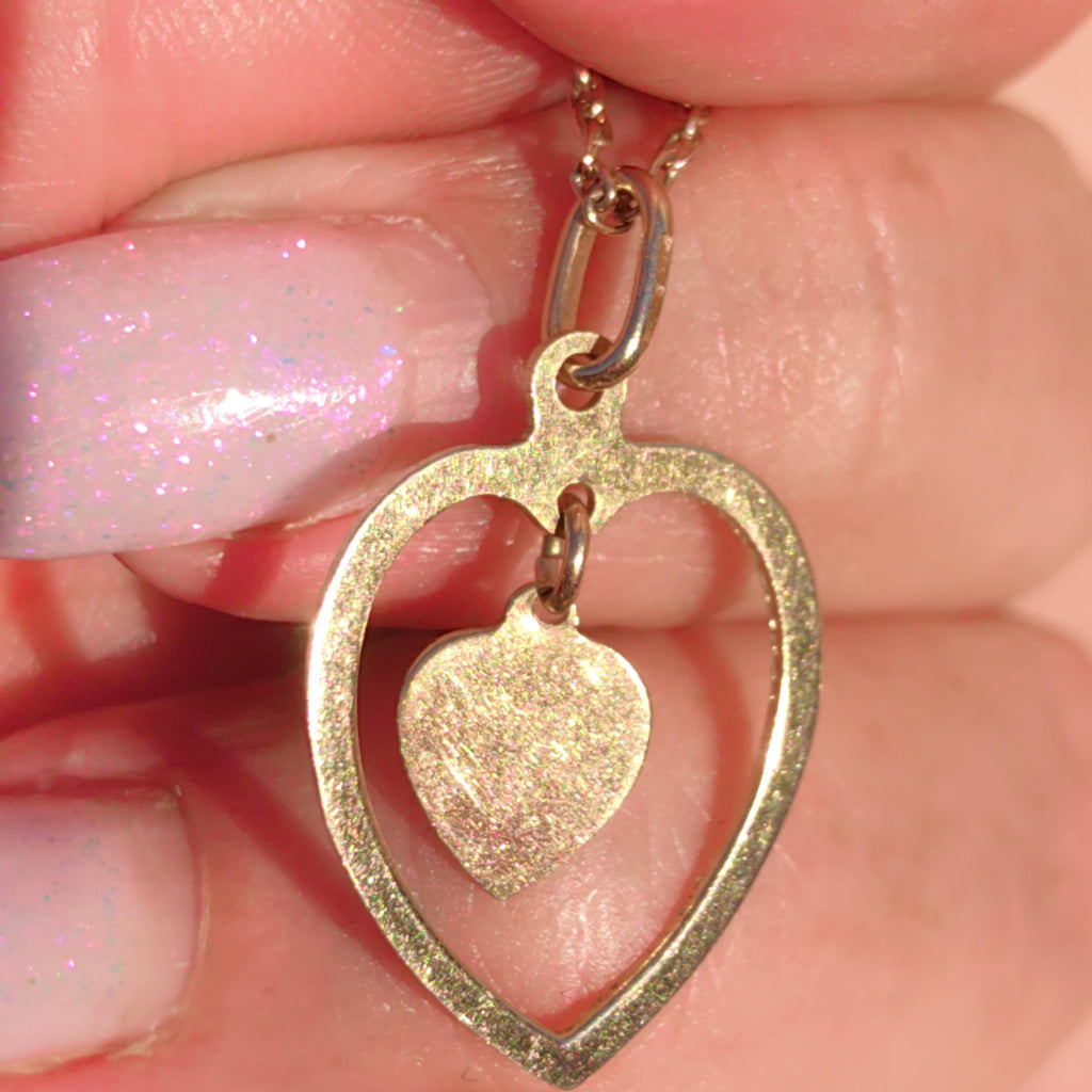 14k Yellow Gold Interlocking Hearts Pendant: Vintage Romantic Gift