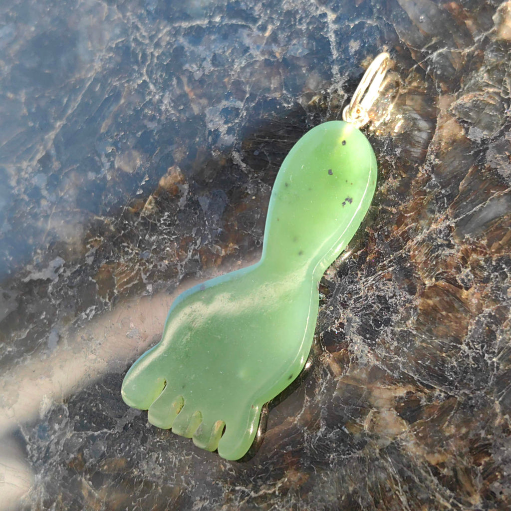 Vintage Jade Solid 14k Gold Foot Pendant