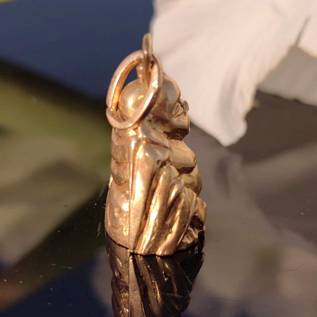 Antique 1920s Chinese Buddha 18k Solid Yellow Hallmarked Gold Hand Carved Buddhist Oriental Pendant Asia Gift Present