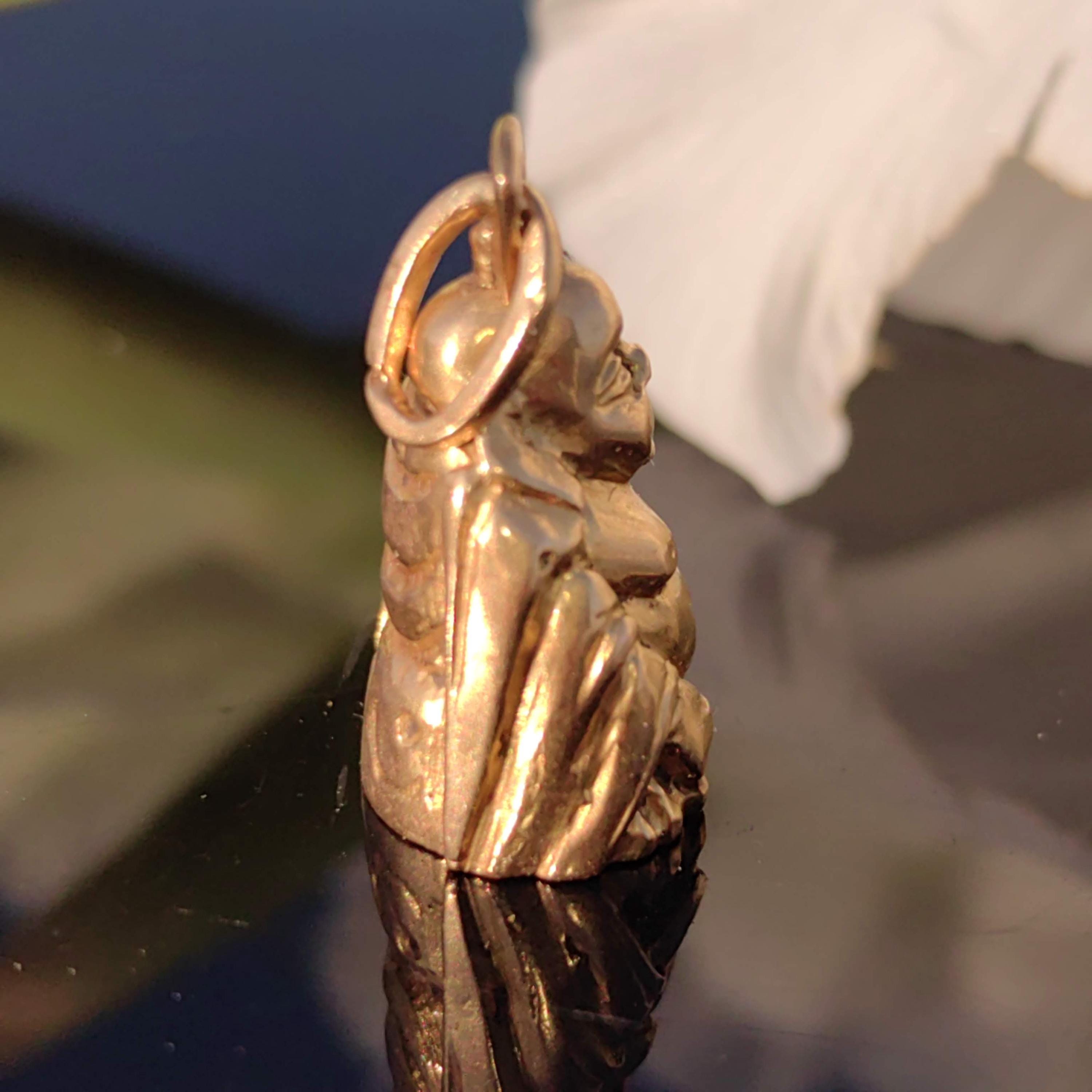 Antique 1920s Chinese Buddha 18k Solid Yellow Hallmarked Gold Hand Carved Buddhist Oriental Pendant Asia Gift Present