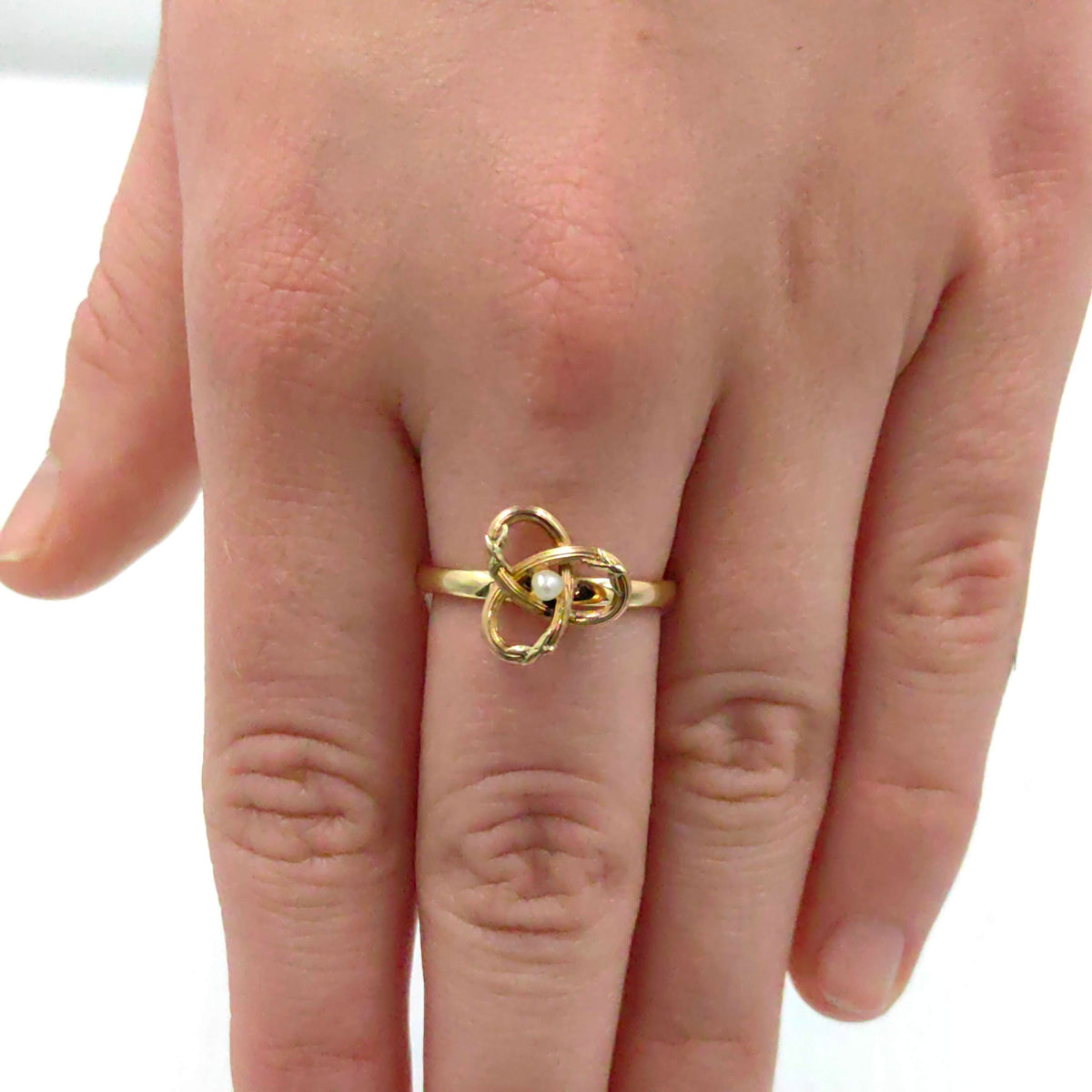 Antique Art Nouveau Vintage Pearl 14K Yellow Solid Gold Dainty Infinity Ring