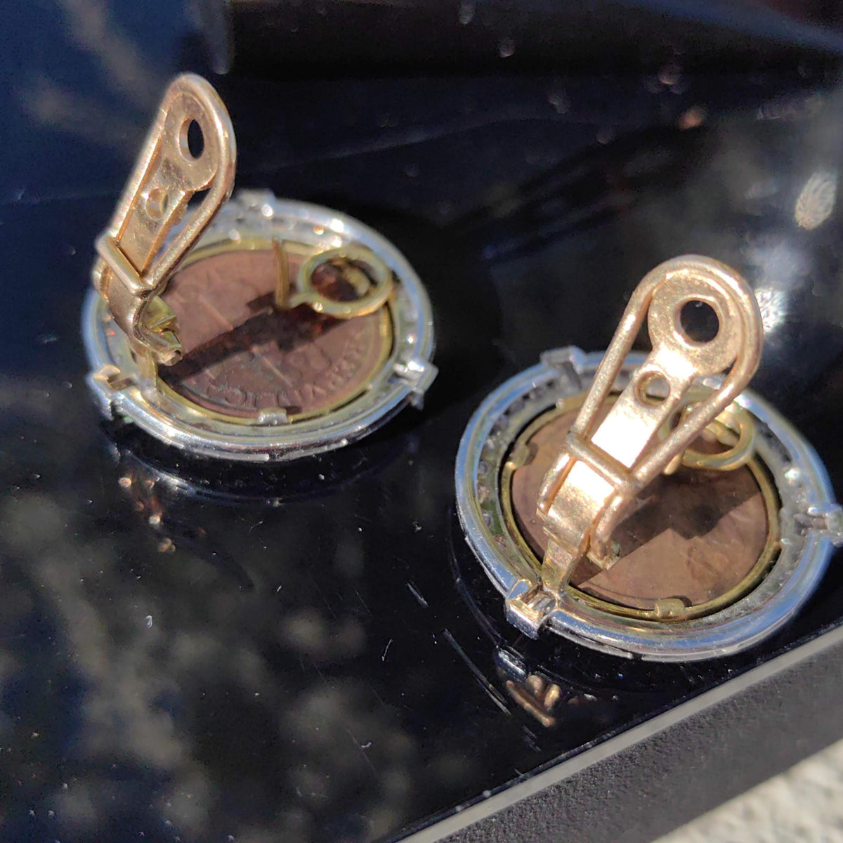 Art Deco 1940s Antique Vintage Diamond Coin 10 Centavos 14k Hallmarked Gold Stud Statement Earrings Gift for Her Present