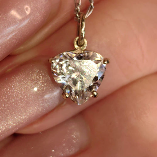 18k Solid White Gold Heart Shaped Necklace Pendant Crystal Cubic Zirconia Bracelet Love Charm Elegant Gift for Her Vintage Dangle