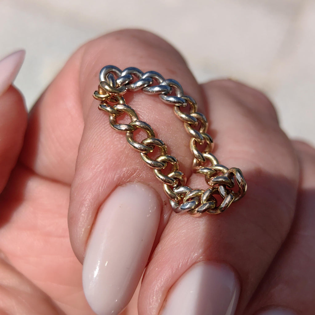 Two Tone 18k Solid Yellow and White Gold Chain Dainty Stackable Elegant Wedding Band Gift for Her Minimalist