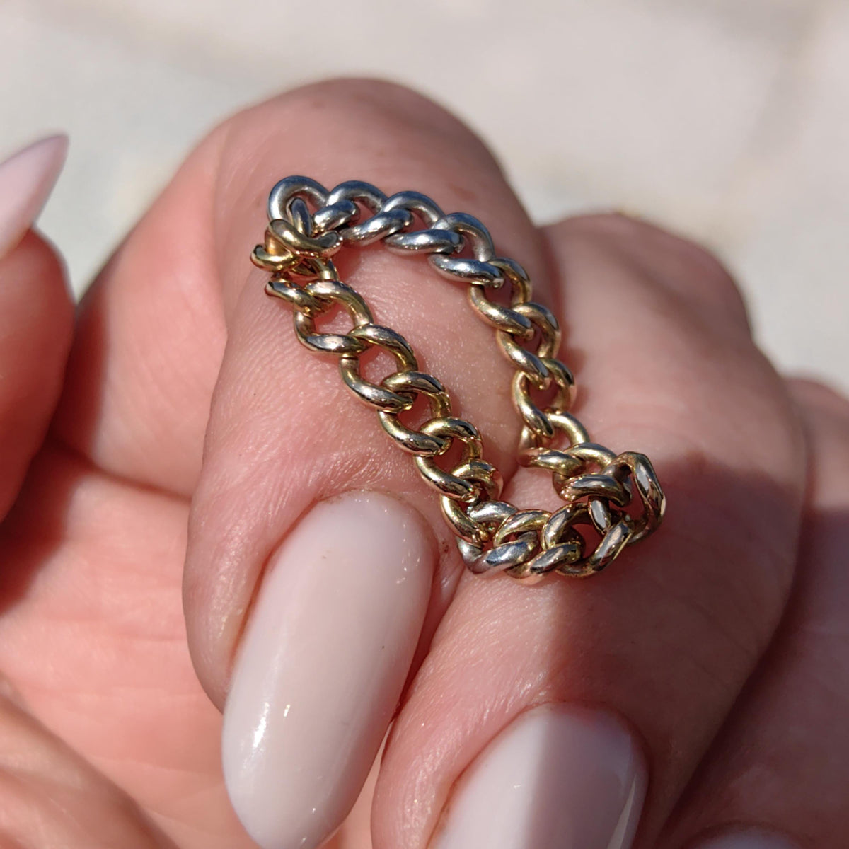 Two Tone 18k Solid Yellow and White Gold Chain Dainty Stackable Elegant Wedding Band Gift for Her Minimalist