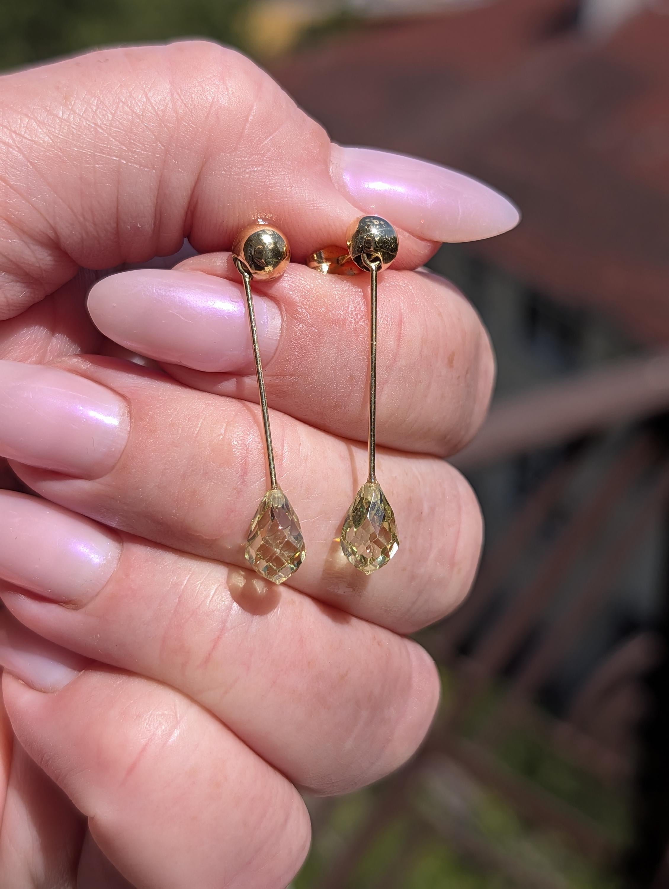 Natural Peridot Dangle Earrings 14k Solid Yellow Gold Hungarian Hallmarked Briolette Cut Green Gemstone Fine Jewelry Gift