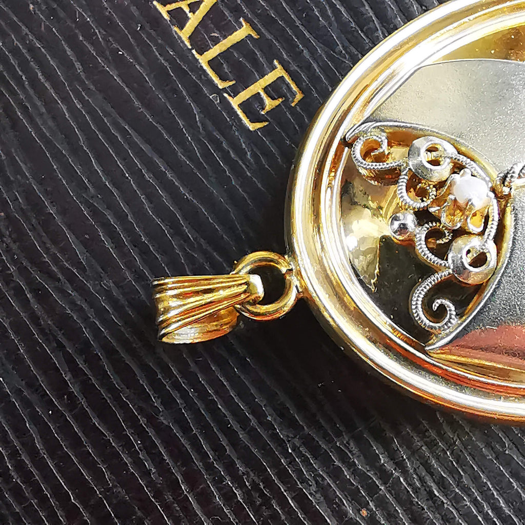 Victorian Gold Plated Silver Locket Pendant for two photos with artificial gems 1870s