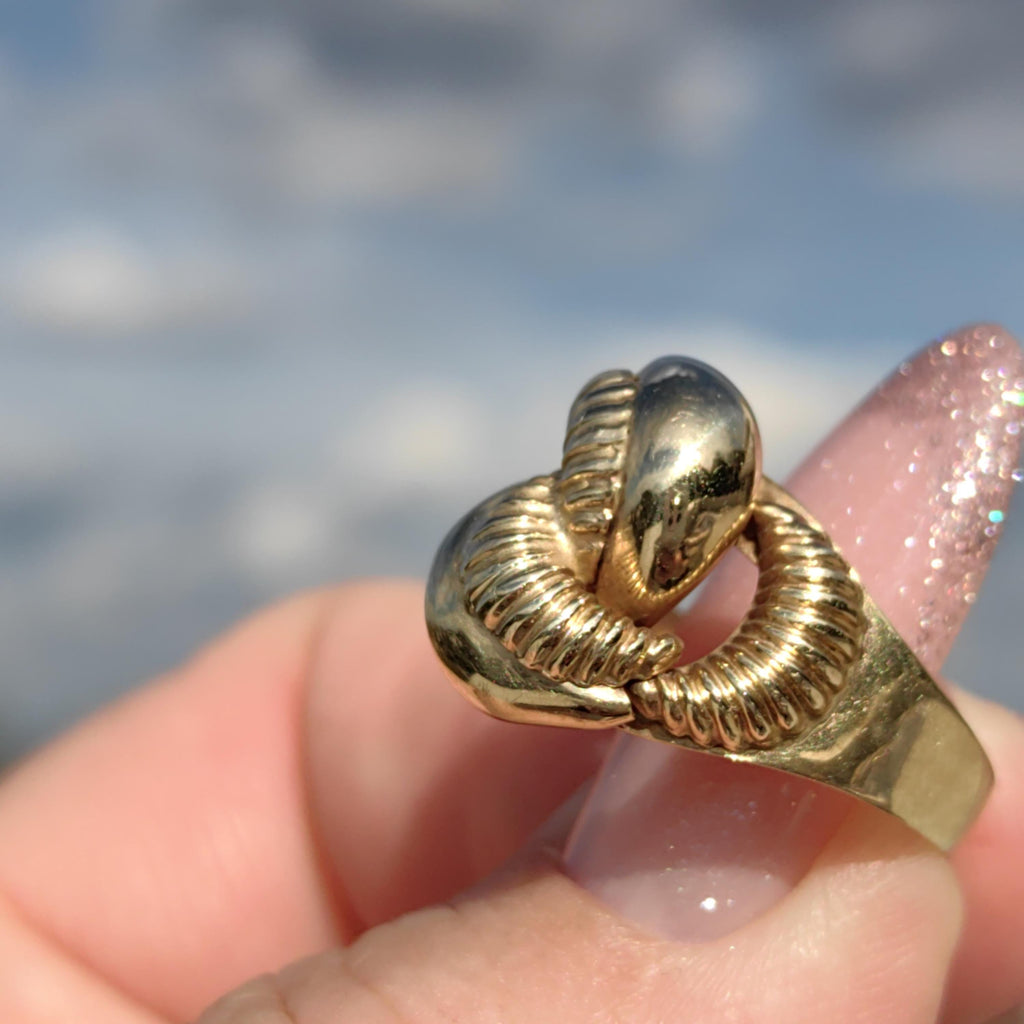 Art Deco 14k Yellow Gold Snail Ring: 1940s Statement Jewelry