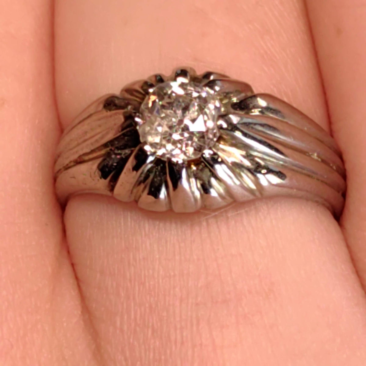 Natural Old Cut Diamond 18k Solid White Gold Art Deco 1930s Antique Elegant Unisex Chevalier Statement Ring Gift Present