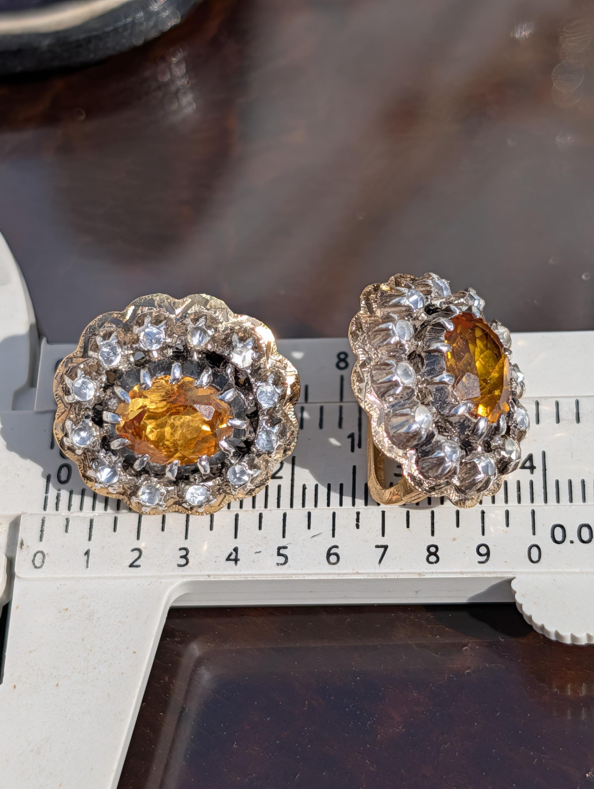 Antique Citrine Diamond Earrings 18K Gold 1940s Vintage Statement Stud Earrings Yellow Gold Floral Cluster Gift for Her