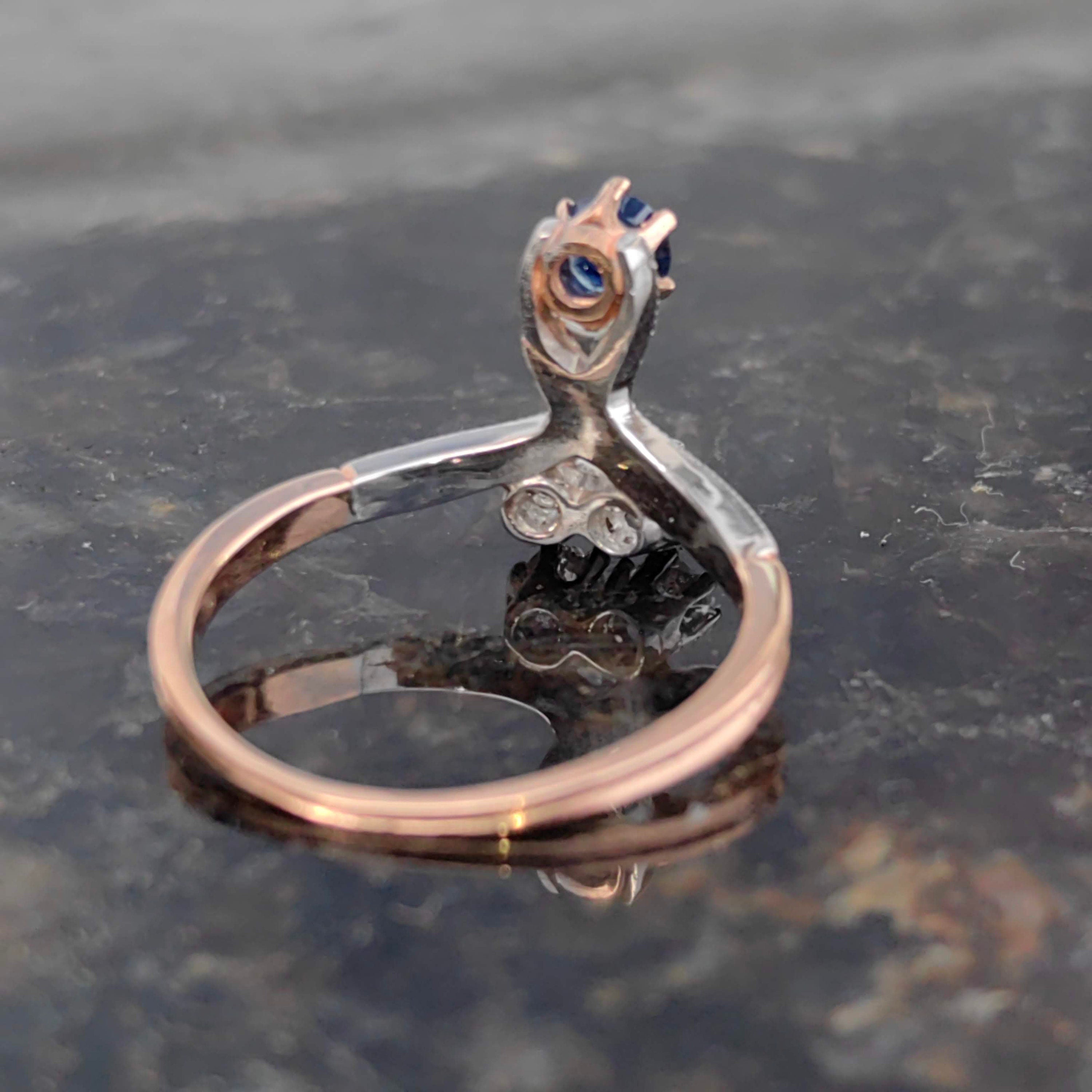 Art Nouveau Sapphire Diamond Ring: 14k Gold Floral Design