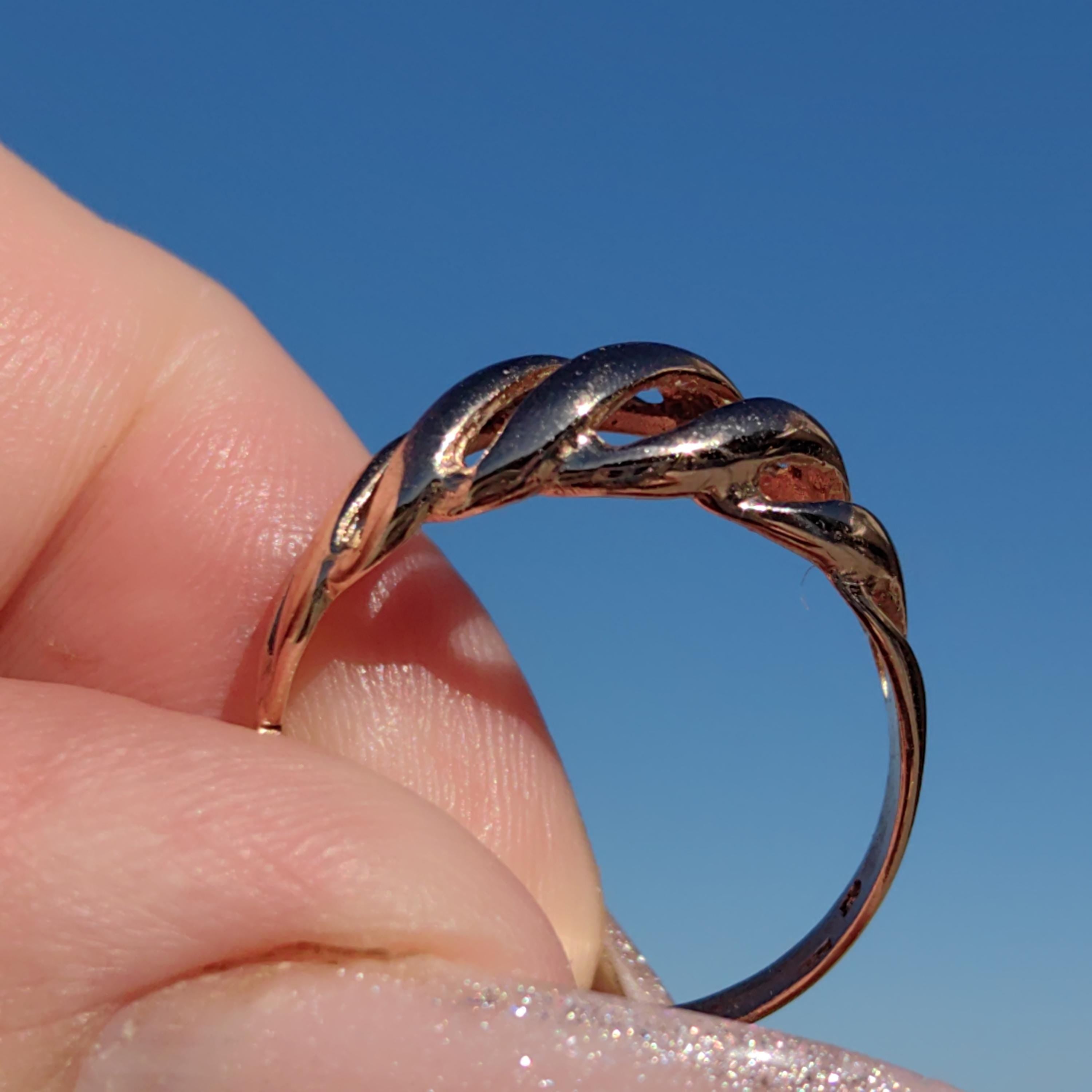 Dainty 14k Solid Yellow Rose Champagne Gold Chain Wave Elegant Ring Stackable Geometric Vintage Dainty Band Gift for Her Present