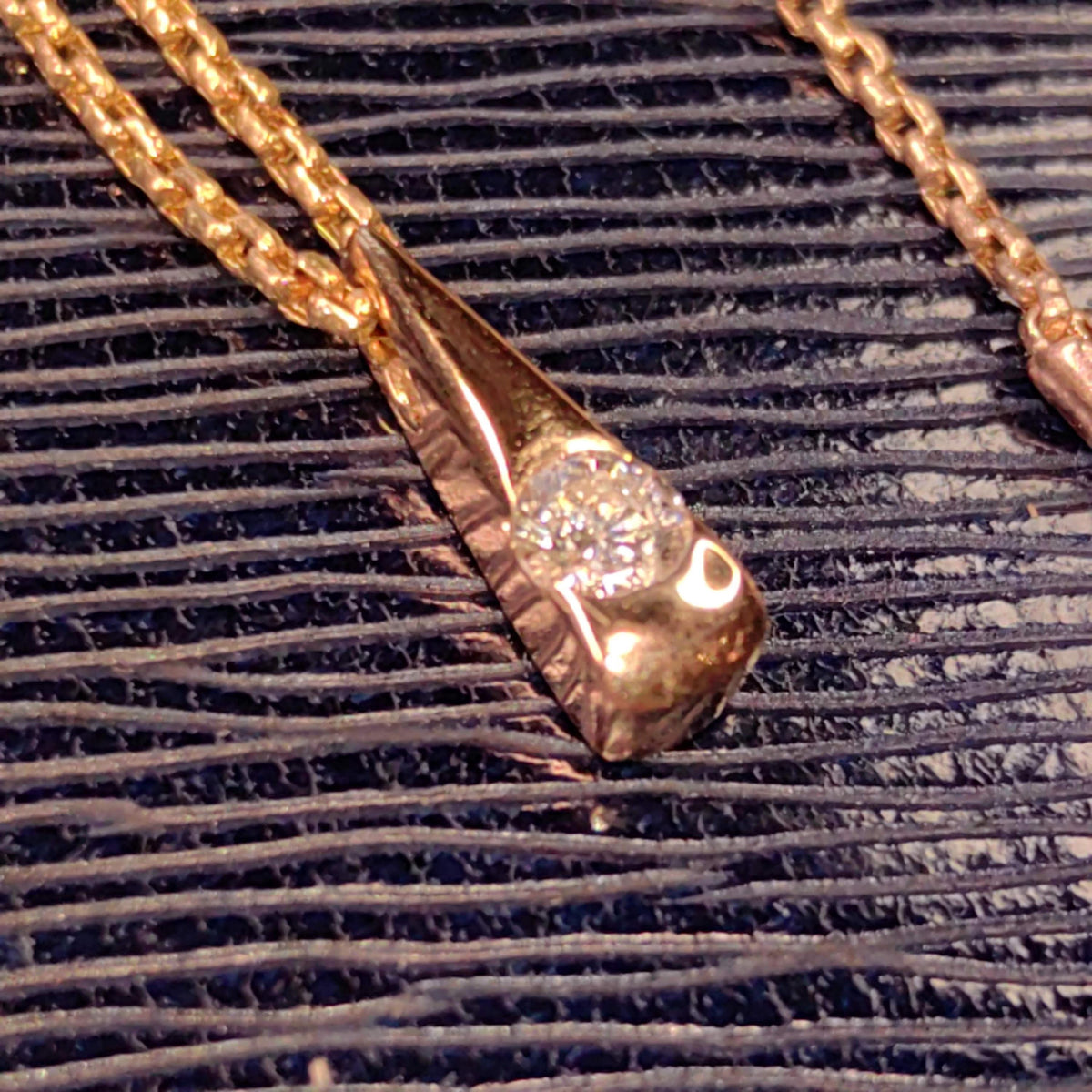 Solitaire Diamond Solid 14k Champagne Gold Vintage Triangle Elegant Charm Pendant with chain Necklace  Dainty Minimalist Gift for Her Wife