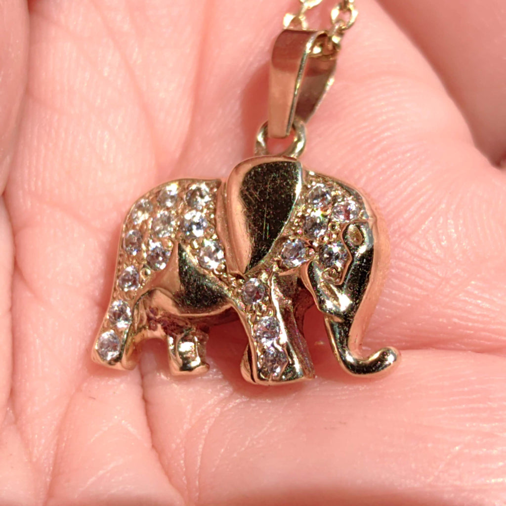 Vintage 14k Yellow Gold Elephant Pendant with Cubic Zirconia