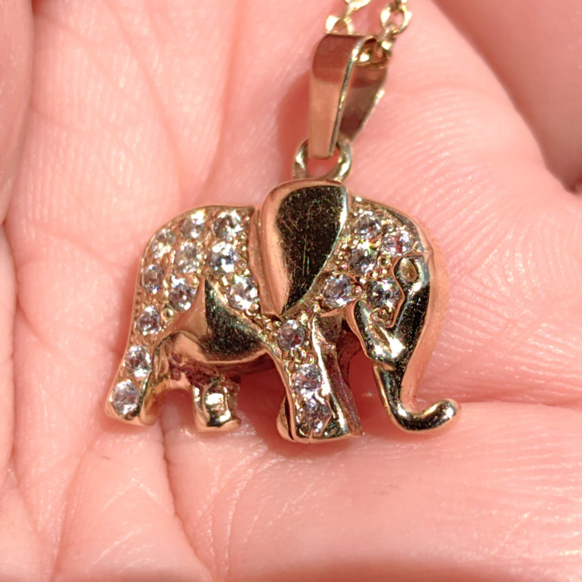 Vintage 14k Yellow Gold Elephant Pendant with Cubic Zirconia