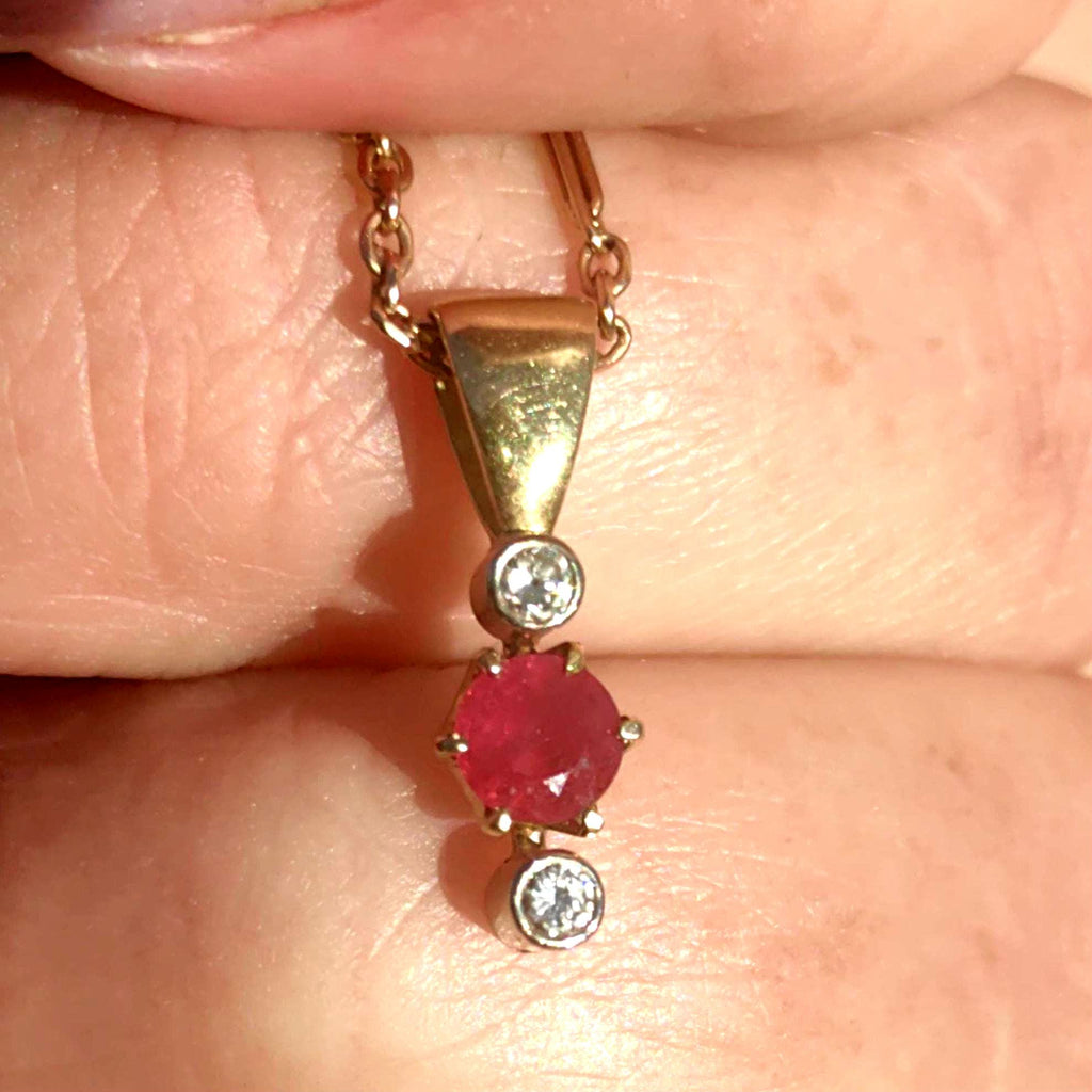 Ruby and Diamond Solid 14k Yellow Gold  Handmade Antique Vintage Pendant Charm