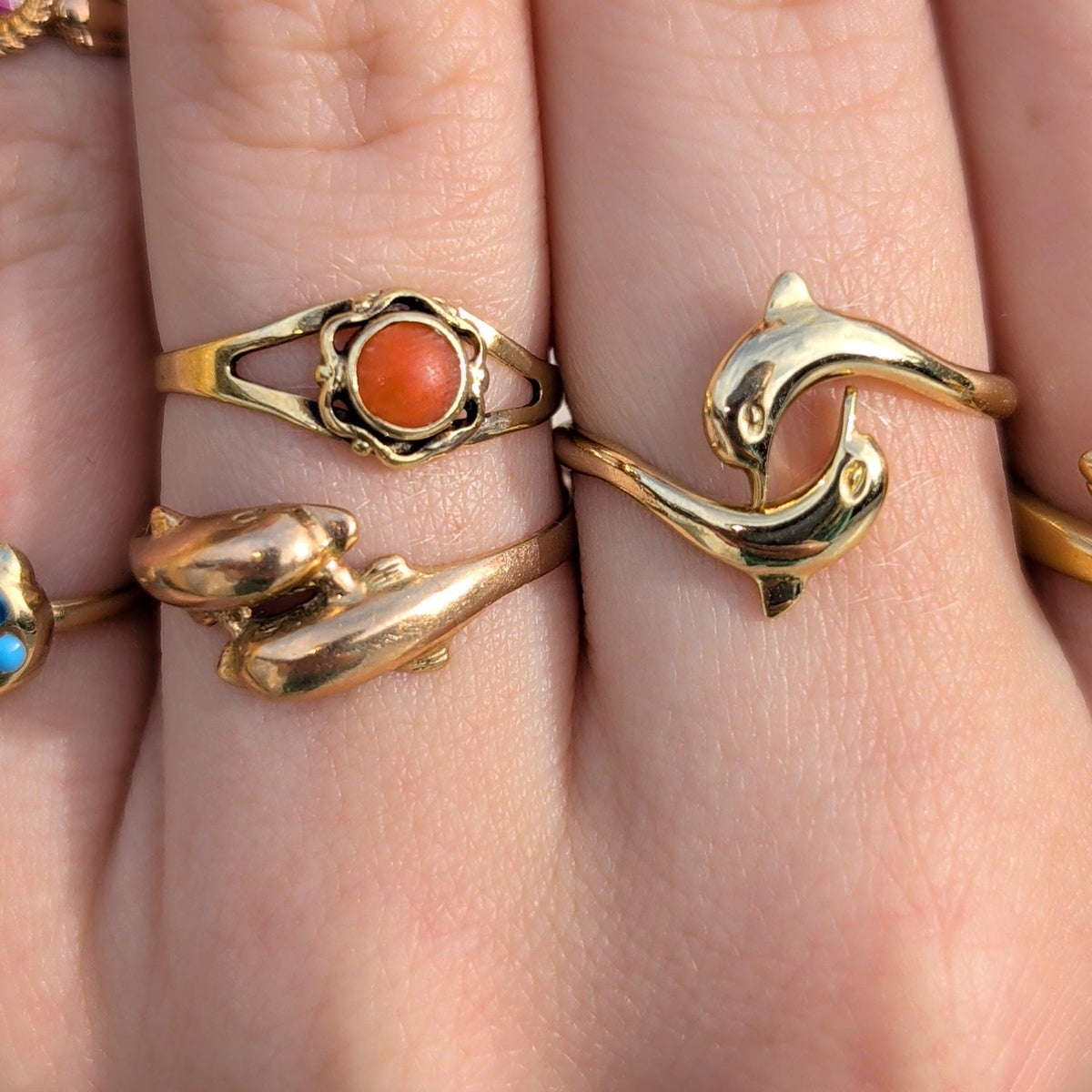 Vintage 1980s Dolphin Band Ring 14k Yellow Gold Hallmarked Sea Ocean Theme Stacking Fine Jewelry Gift for Her Ocean Lover