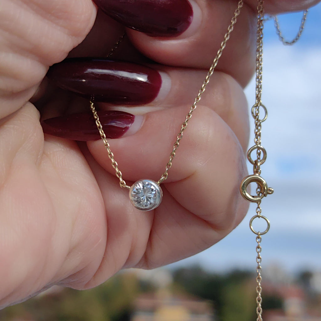 Diamond Gold necklace Solid 14k Gold Vintage solitaire diamond pendant Gift for Her Elegant Dainty Classic Necklace1 950s
