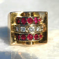 French Art Deco 18k Gold Tank Chevalier Ring: natural Ruby, Diamond Statement Jewelry 1920s luxurious stylish gift, Unisex original antique