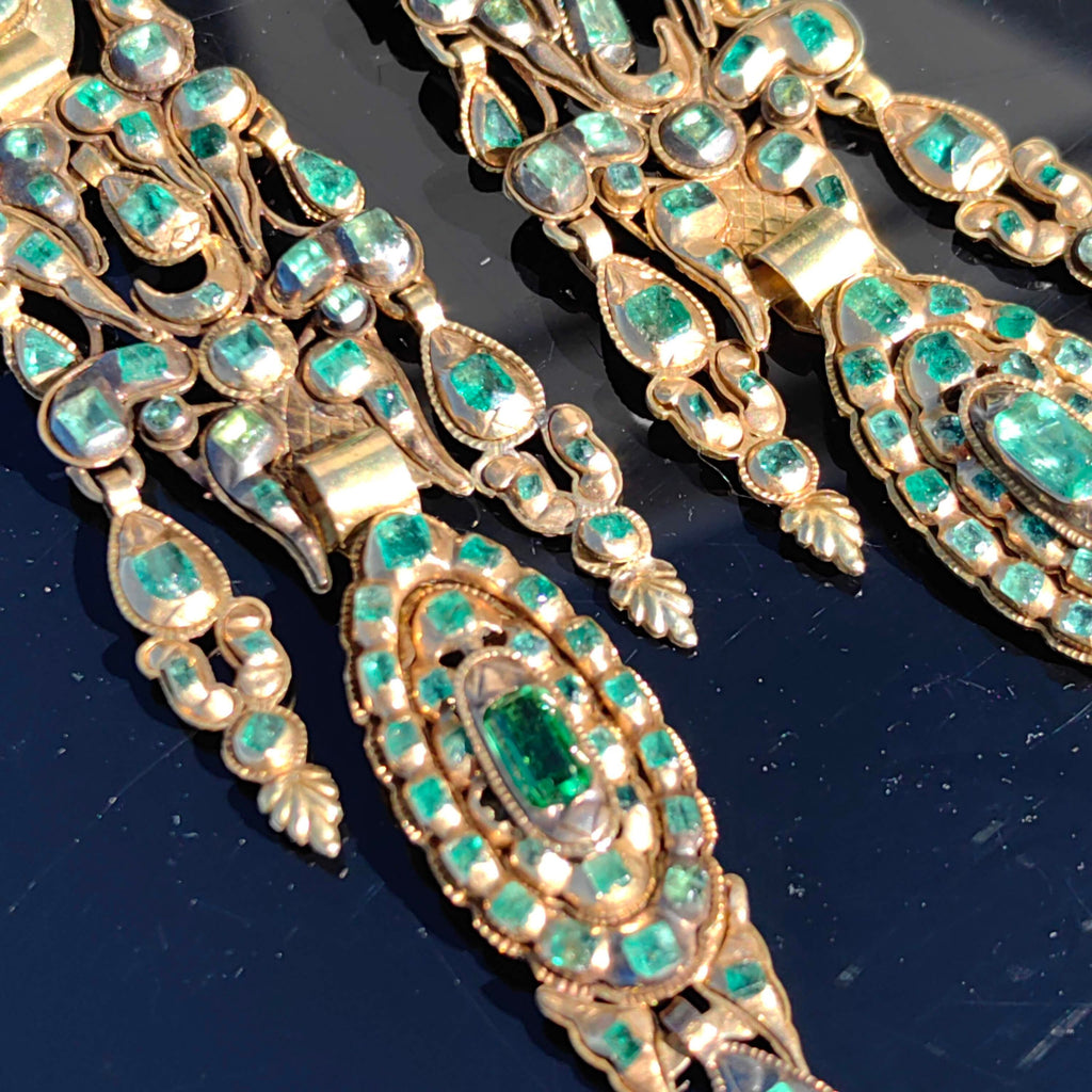 Antique Rococo Emerald Earrings: 18k Gold Baroque Dangle Earrings